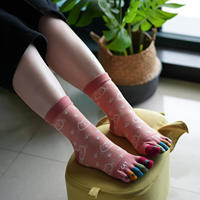 Uchida Chunqiu mid-calf cartoon printed cotton five-finger socks for women, cute wide-mouthed, non-constricting mid-calf toe socks for women thumbnail 5