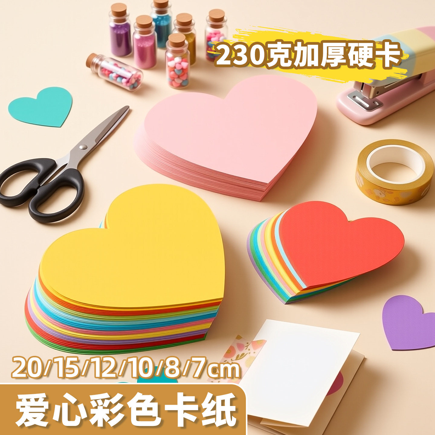 爱心彩色卡纸230克加厚大号心形纸小卡片儿童幼儿园环创手工手帐专用可书写diy心形贺卡红色桃心彩纸硬质纸片