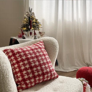 ins复古红色格子抱枕客厅沙发装 饰靠枕卧室榻榻米飘窗靠垫抱枕套