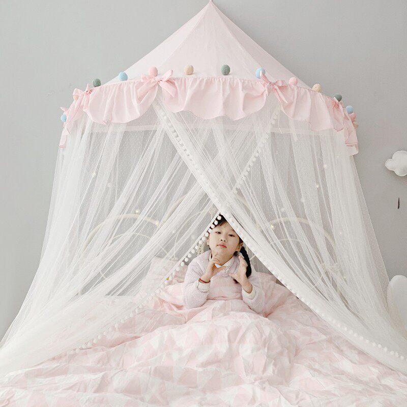 ins韩风儿童床蚊帐公主女孩卧室挂墙免打孔儿童房半圆床幔游戏屋