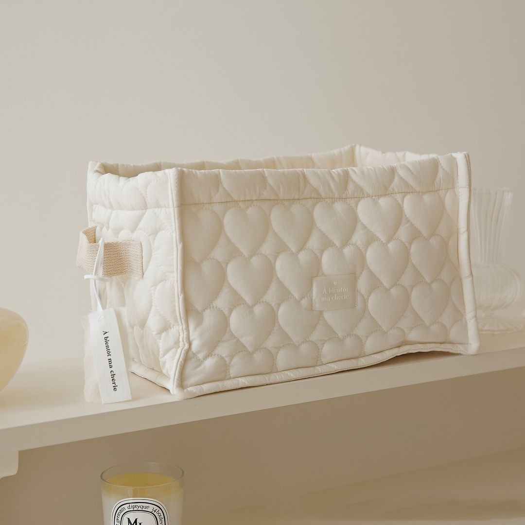 纯棉绗缝爱心方形收纳筐收纳篮