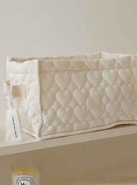 韩国ins风绗缝爱心布艺方形收纳筐儿童玩具收纳篮宝宝床头尿布包