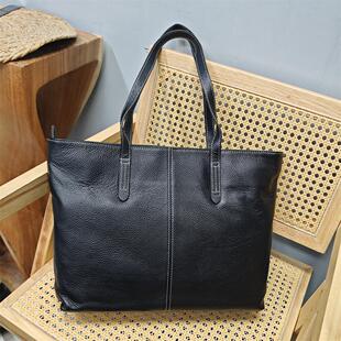 头层牛皮黑色购物袋公文包真皮托特大容量多功能电脑妈妈女士大包