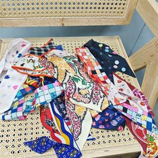 印花丝巾女士新款铂金凯莉女包丝巾围脖巾百搭装饰领巾围巾拼色潮