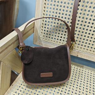 头层牛皮磨砂品牌专柜真皮2025新款 反绒豹纹百搭复古手提斜挎女包