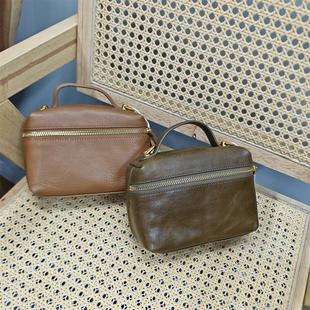 头层牛皮树膏植鞣复古真皮斜挎小盒子包包女2025新款秋冬单肩女包