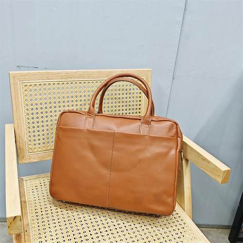 外贸尾货公文包头层牛皮复古手提