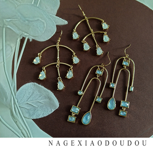 QQ1少量库存复古轻奢轻奢流苏水钻长款 白水滴耳环耳钩