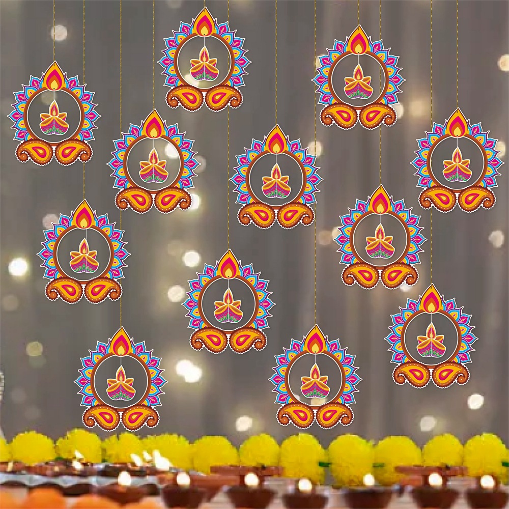 跨境新品排灯节派对装饰立体吊饰 印度排灯节Diwali挂饰烛灯拉花