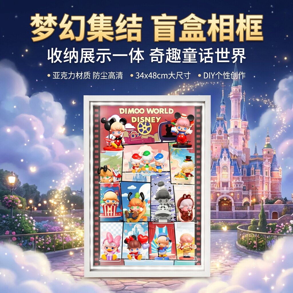 泡泡玛特DIMOO WORLD迪士尼联名系列手办盲盒礼品收纳场景展示盒