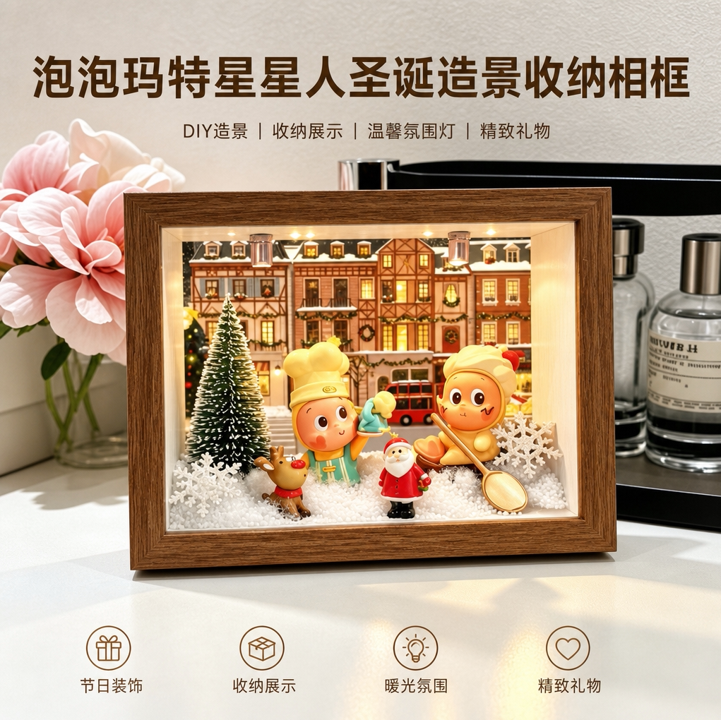 泡泡玛特星星人圣诞造景相框DIY场景展示盒手办收纳相框展示摆件