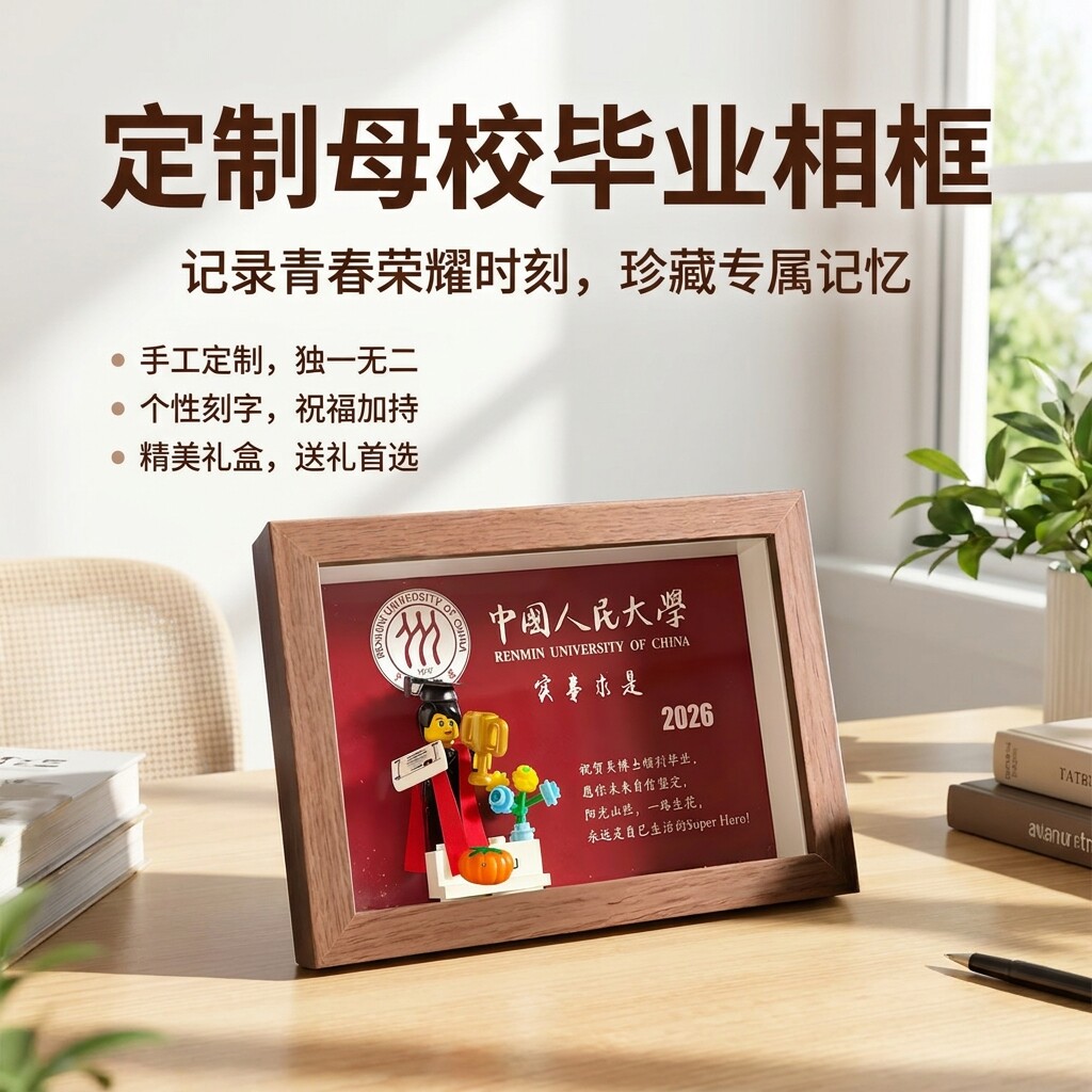 中国人民大学毕业礼物纪念品定制背景中空积木相框送同学朋友老师