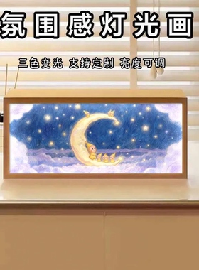 星空小夜灯星星人小夜灯氛围灯治愈复古发光相框双面木质发光灯箱