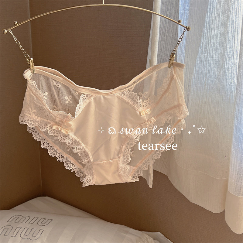 tearosee 芭蕾舞会 蕾丝内裤性感女低腰冰丝网纱透明三角裤