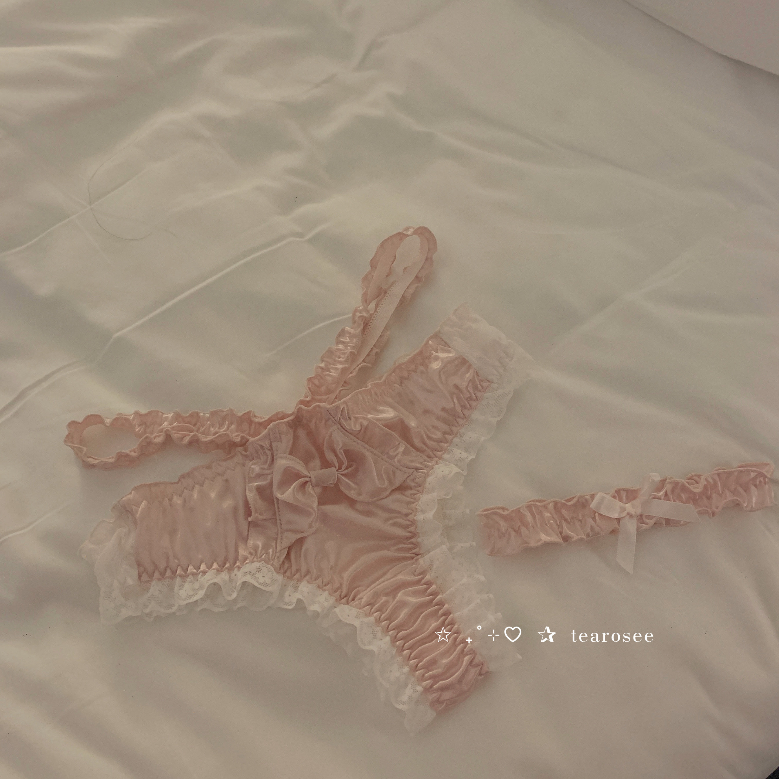 tearosee 小甜甜 缎面性感网纱色丁日系内裤腿环少女低腰三角裤