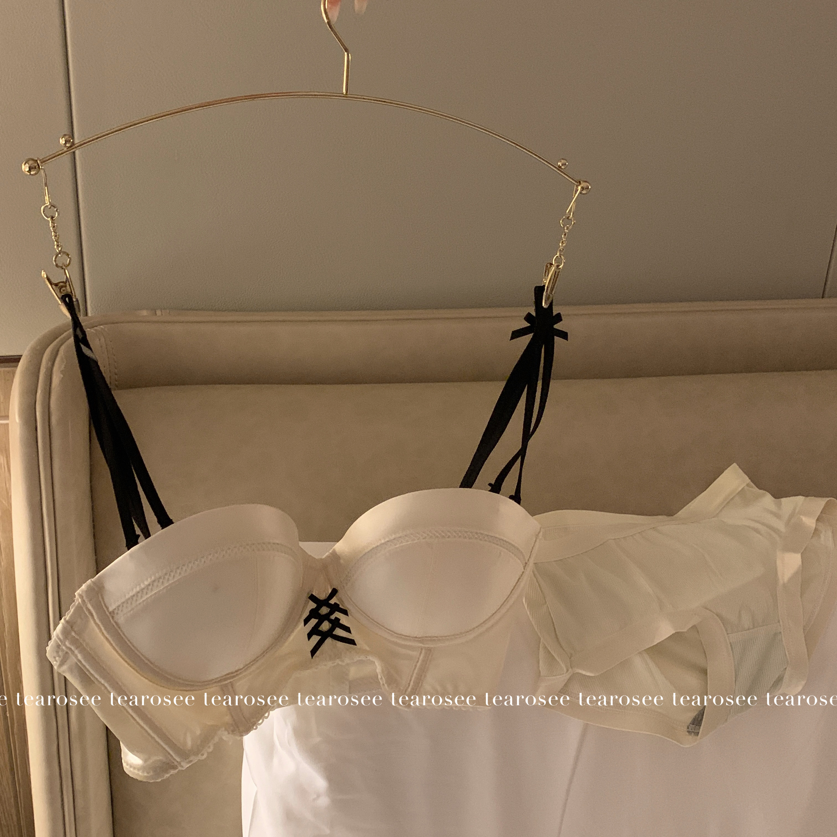 tearosee 失落贝壳 半杯聚拢无钢圈内衣套装纯欲有垫光面蝴蝶结