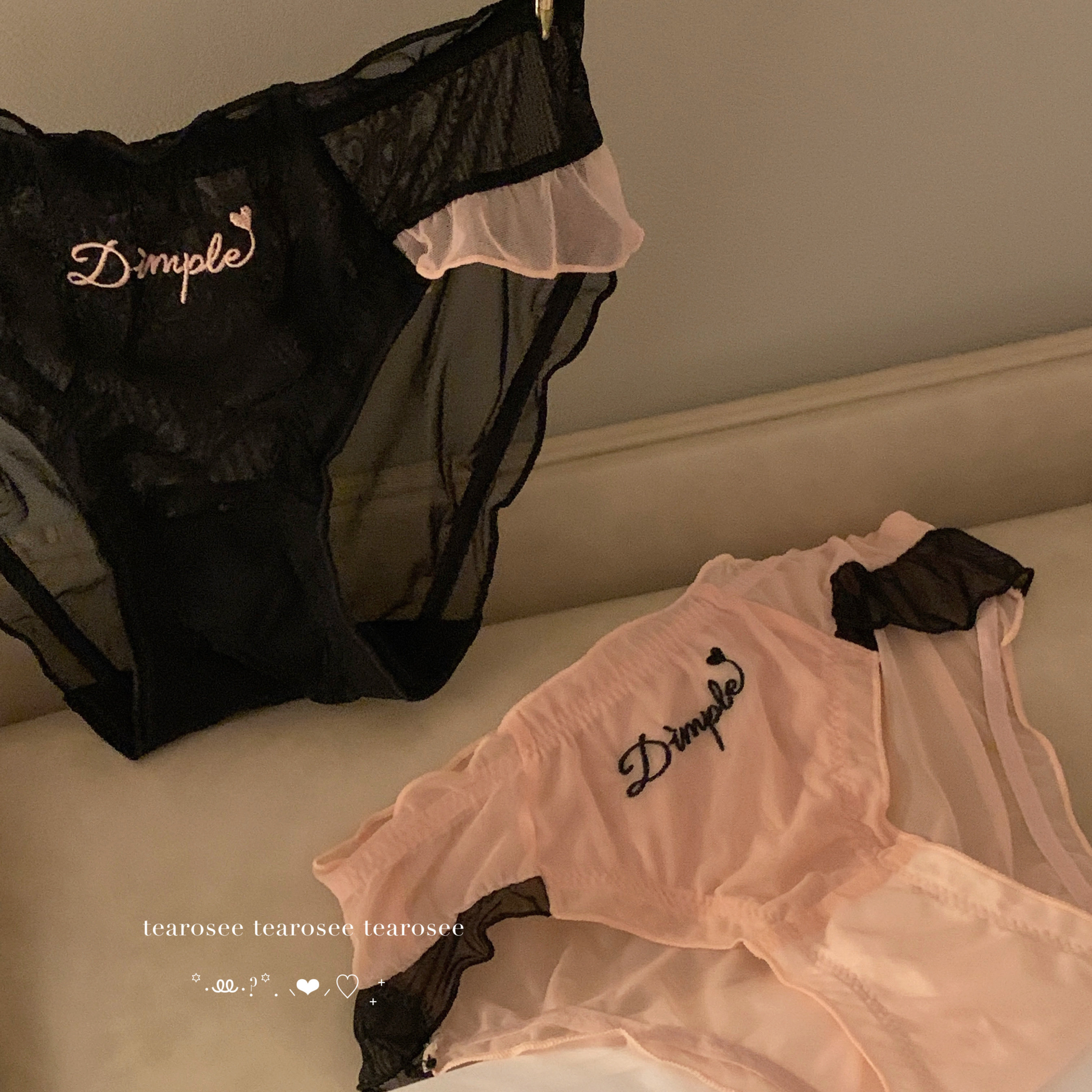 tearosee 陷入爱情 网纱透气撞色刺绣日系舒服少女中药内裤三角裤