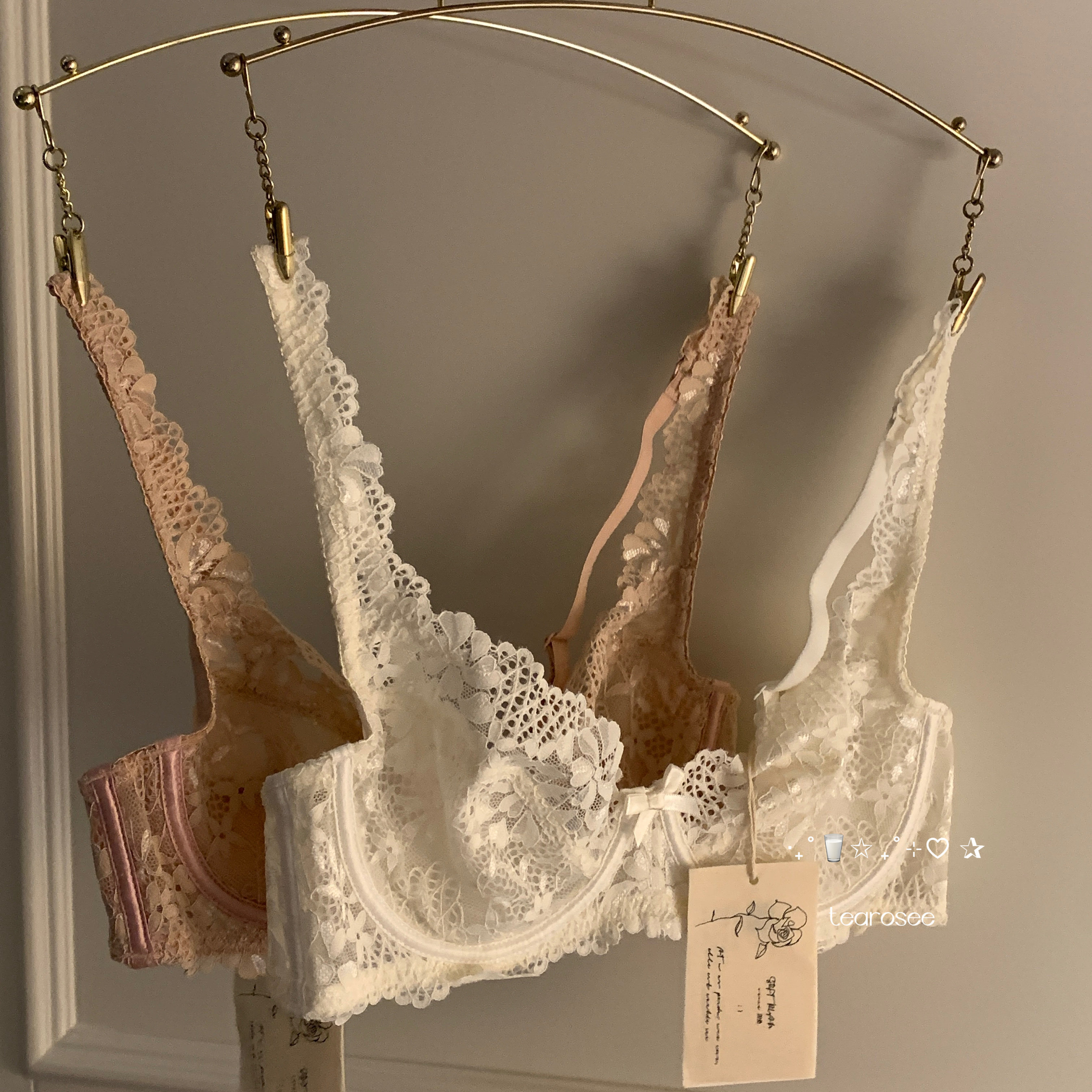 tearosee 【清仓断码4】野生珍妮 法式蕾丝有钢圈无垫内衣套装