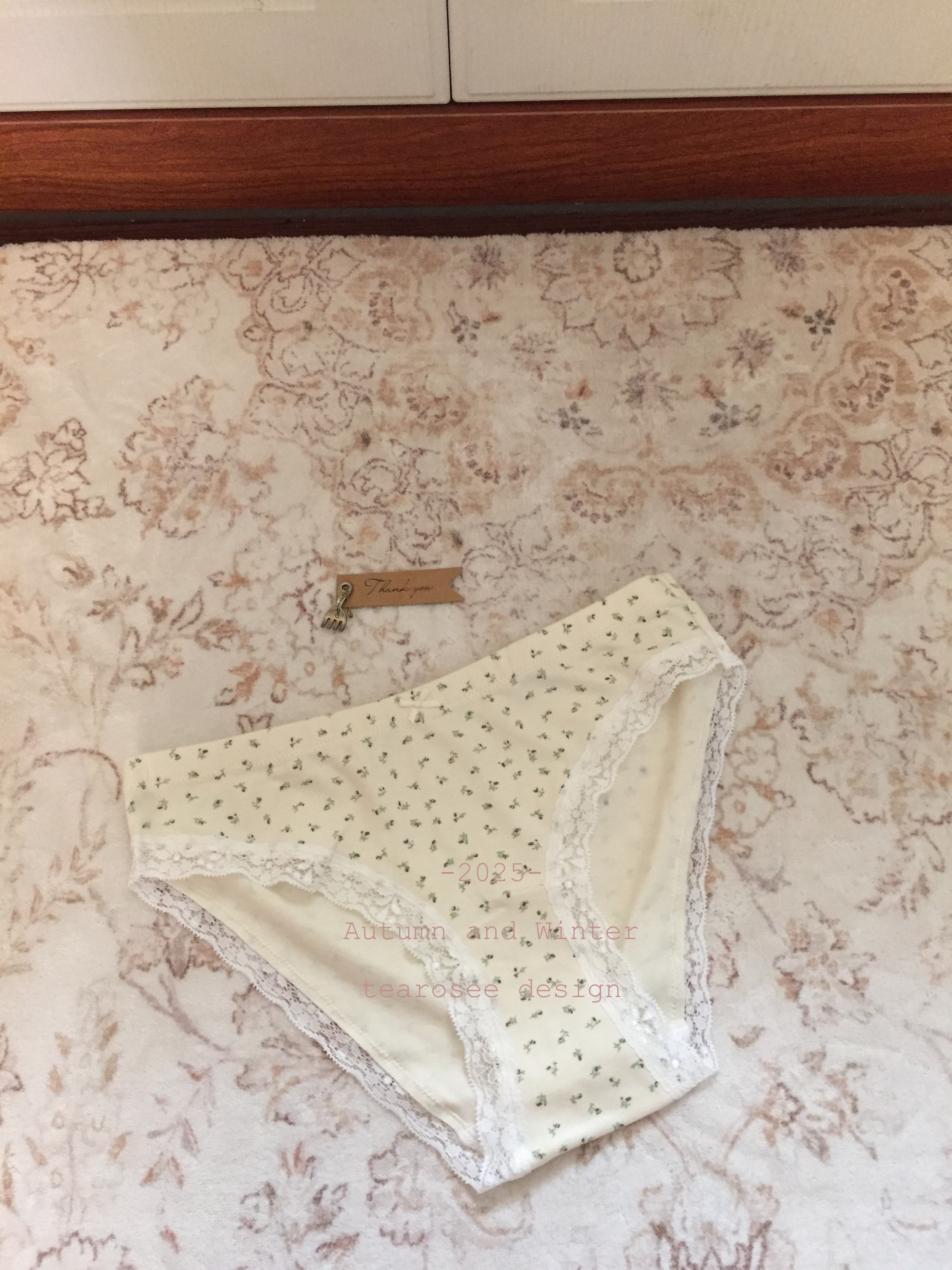 tearosee 泡泡蓝铃 奶油碎花be风纯棉舒适可爱女三角内裤