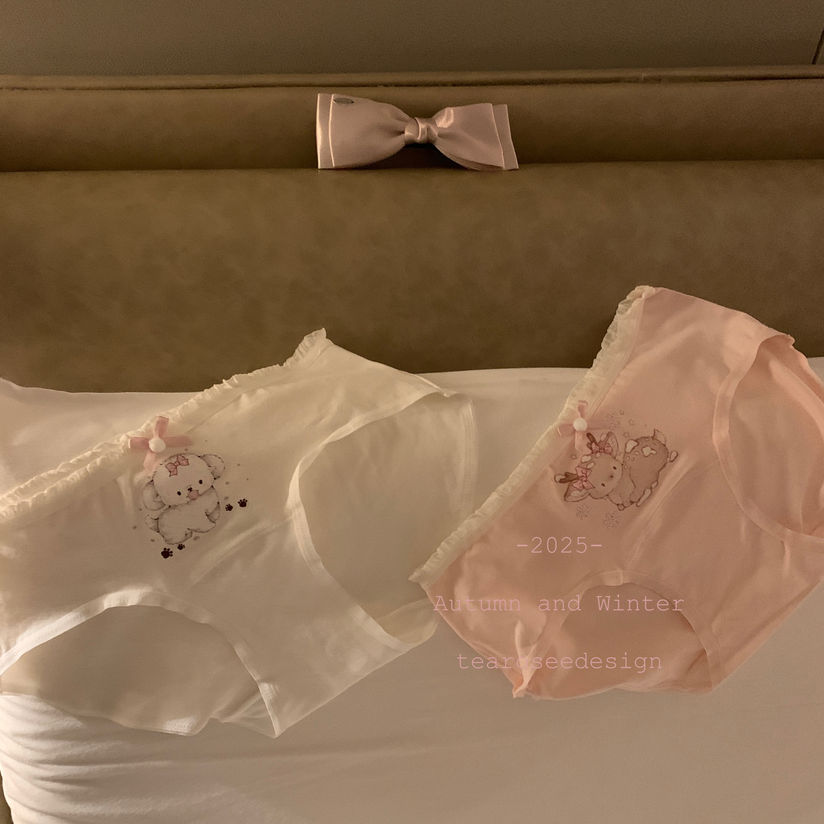 tearosee 雪球和鹿鹿 纯棉印花蝴蝶结少女包臀中腰三角内裤