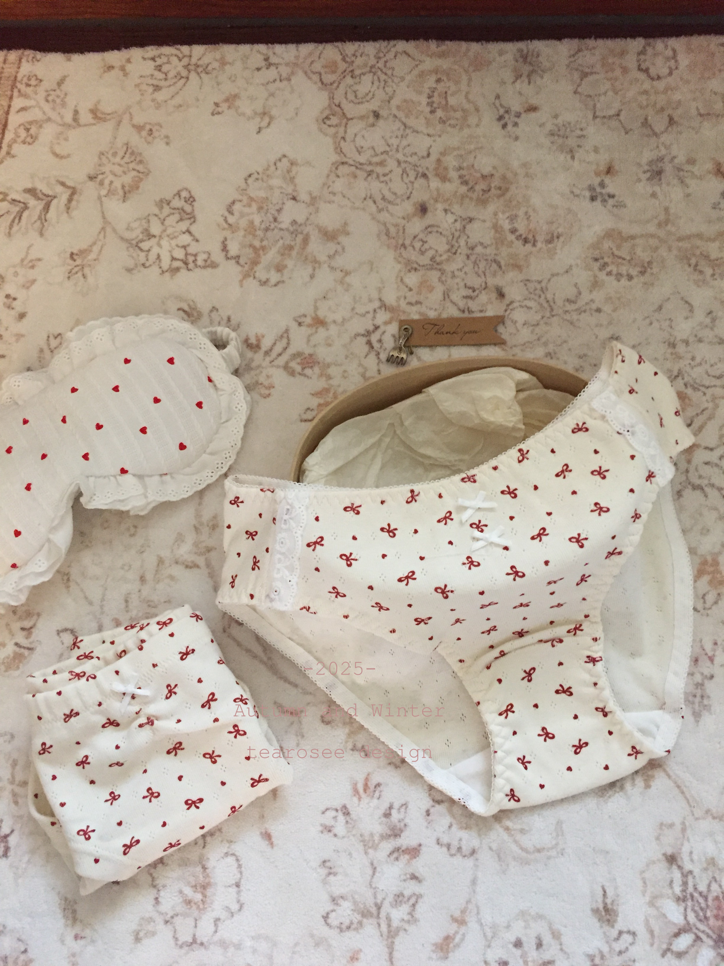 tearosee 圣诞进行时 红色蝴蝶结纯棉法式奶油可爱少女三角内裤