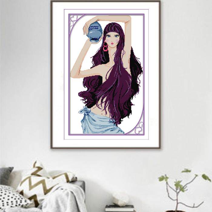 人物简单现代艺术印花十字绣卧室走廊玄关酒楼饭店包厢线绣陶美人