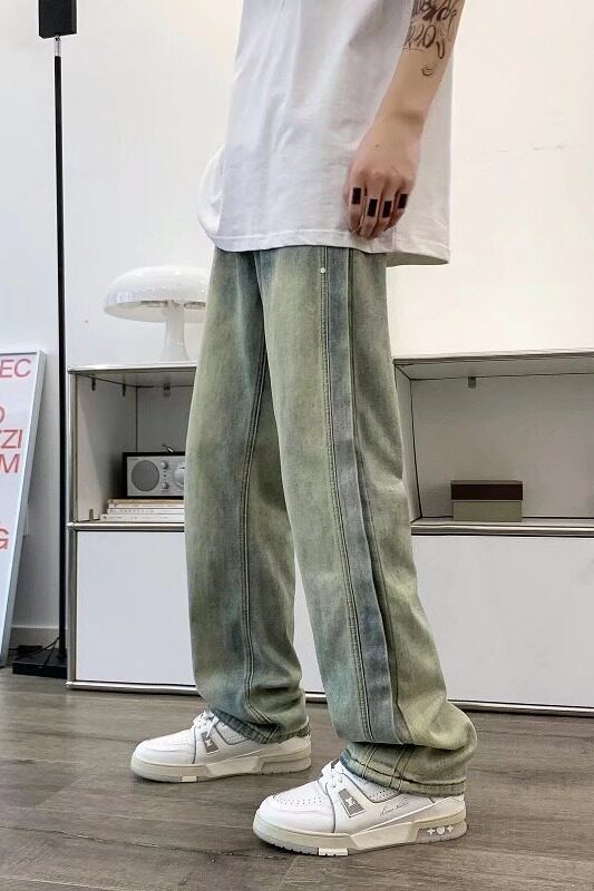 日系水洗做旧牛仔裤男女高街ins潮直筒阔腿拖地老爹长裤N7241P55,男装牛仔裤,星座1116-2