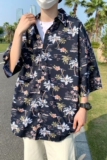 夏季新款男慵懒休闲衬衫五分袖衬衫海滩花纹外套薄上衣CS09，男装衬衫，星座1116-2