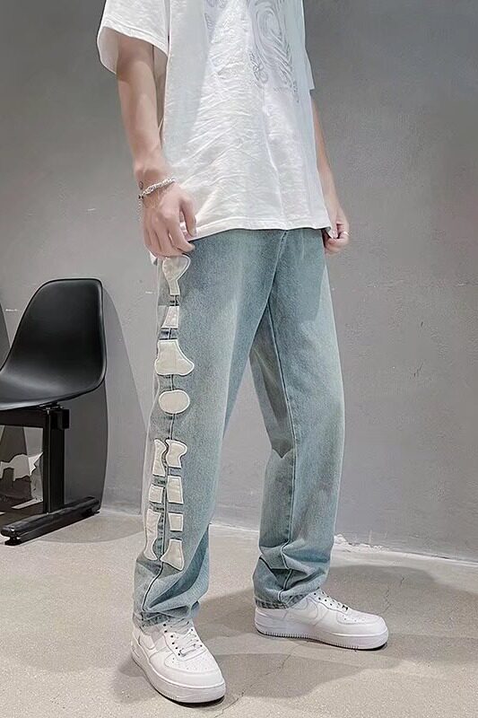 欧美vibe牛仔裤男高街ins潮美式直筒宽松拖地阔腿长裤N8094P48,男装牛仔裤,星座1116-2