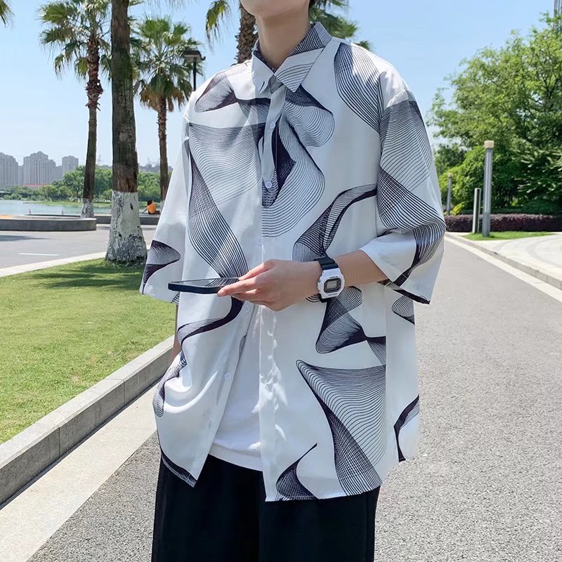 扎染短袖衬衫男高街嘻哈宽松个性潮流休闲百搭青少年衬衣C8612P25图片