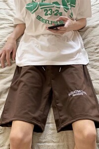 夏季复古串标拼接运动裤男潮牌街头宽松阔腿休闲百搭短裤E68P27
