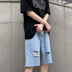 夏季短裤男宽松休闲牛仔裤百搭青少年学生ins潮流五分中裤F038P33图片