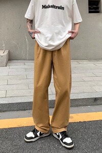 美式复古ins潮牌直筒宽松阔腿裤子卡其色工装休闲裤K2078P40图片