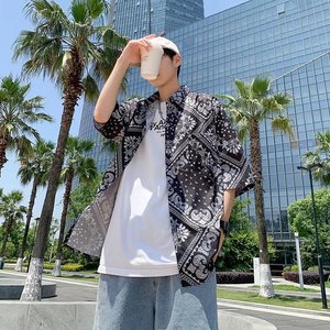 港风腰果花衬衫男短袖日系上衣半袖衬衣外套韩版潮流寸衫C8611P25图片