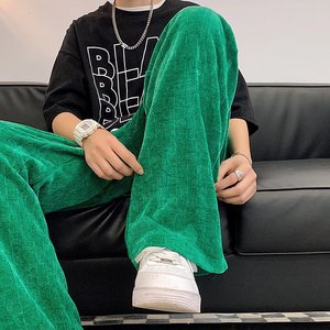 直筒休闲裤男阔腿长裤2023年新款ins潮绿色裤子K2203P32图片