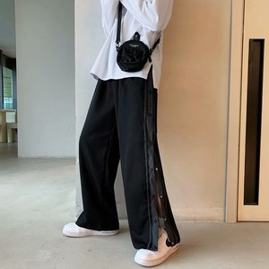 夏季冰丝凉感排扣休闲裤男宽松胖子大码运动裤男裤子潮E24P38图片