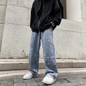 美式街头复古嘻哈潮流破洞牛仔裤vibe风裤直筒宽松长裤N3892P45图片