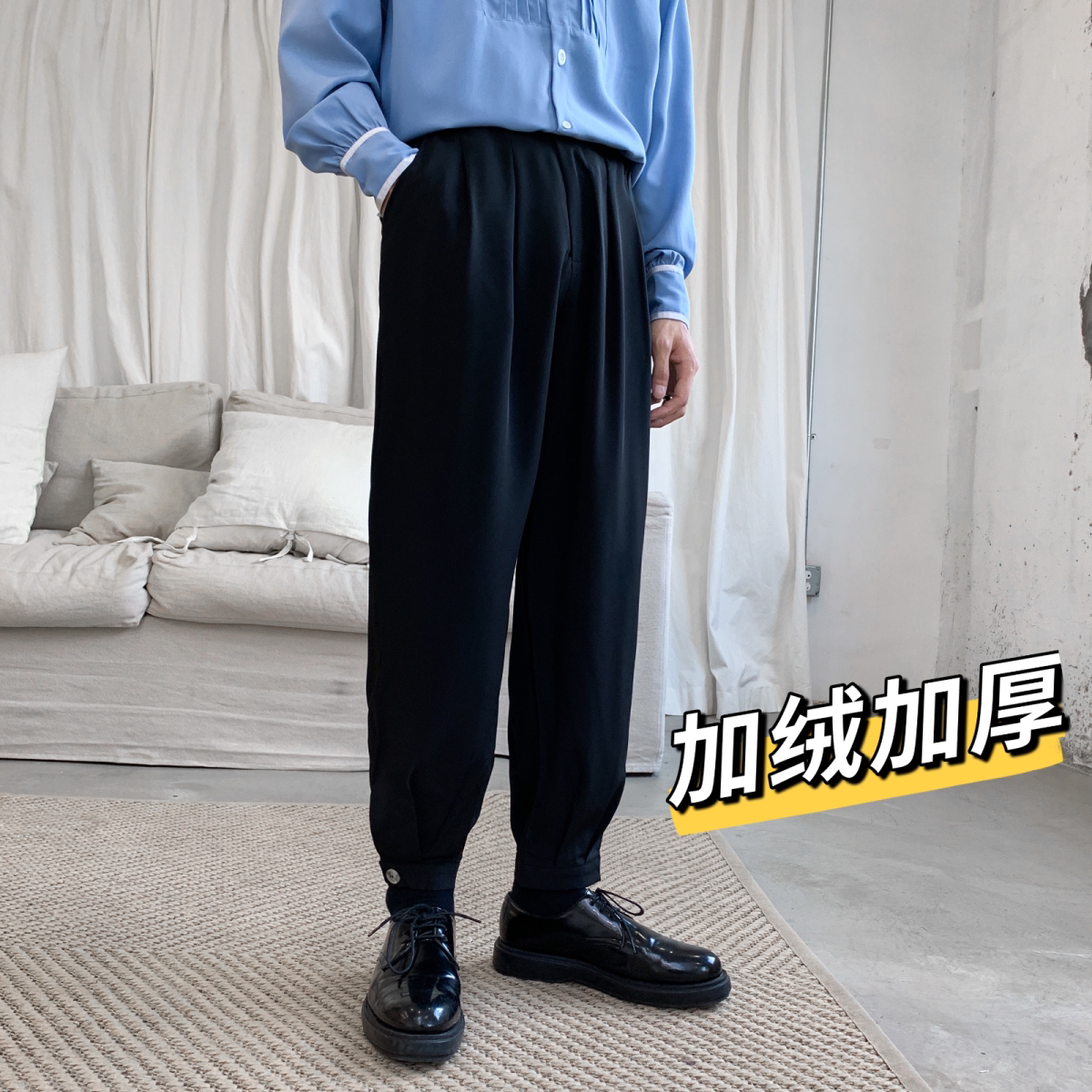 男秋冬休闲纯色裤子常规P28加绒32图片