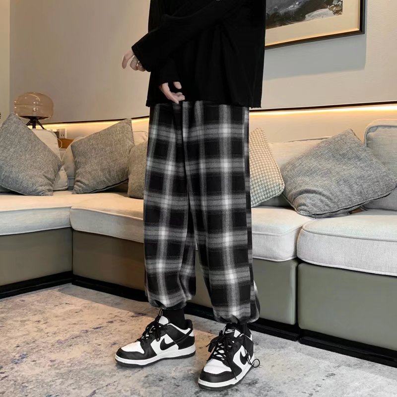 男秋季新款格纹裤子休闲裤束脚裤K327P28图片