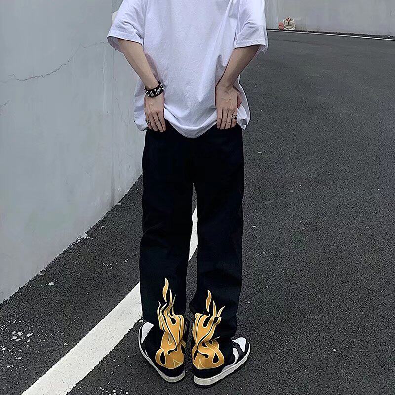 美潮vibe风高街火焰牛仔裤hiphop裤NG098P38图片