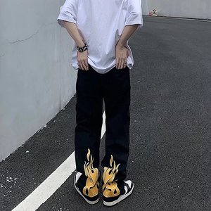 美潮vibe风高街火焰牛仔裤hiphop裤NG098P38图片