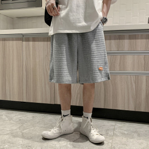 男华夫格休闲短裤直筒五分裤图片