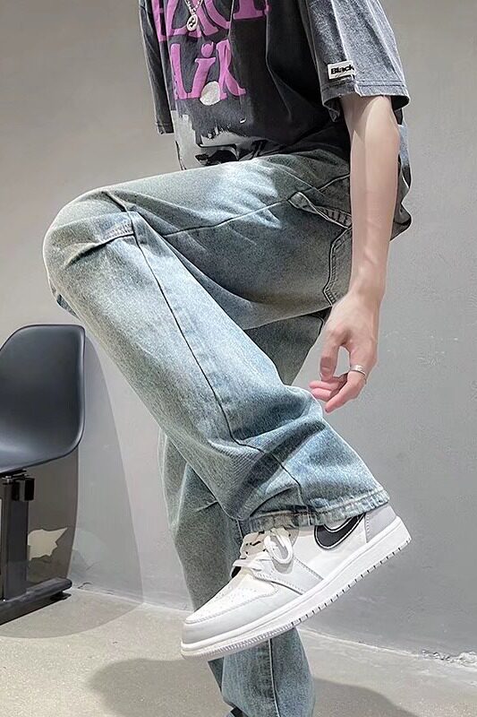 2022牛仔裤男宽松直筒青少年港风休闲阔腿牛仔裤N9009P45,男装牛仔裤,星座1116-2