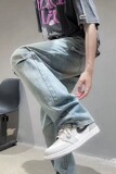 2022牛仔裤男宽松直筒青少年港风休闲阔腿牛仔裤N9009P45，男装牛仔裤，星座1116-2