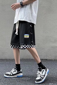 男休闲裤运动裤微弹潮夏季青春流行五分裤格子KX232P33图片