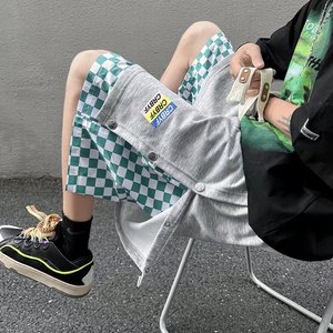 男休闲裤运动裤微弹潮夏季青春流行五分裤格子KX232P33图片