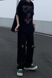 2022韩版ins复古宽松阔腿直筒牛仔裤做旧破洞长裤潮牌嘻哈G115P38，男装牛仔裤，星座1116-2