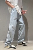 牛仔裤新款时尚长裤中腰潮流男合体直筒青春流行拉链直脚NK04P40，男装牛仔裤，星座1116-2