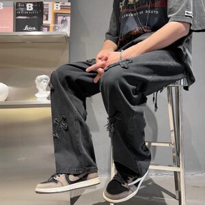 潮流男潮时尚气质新款宽松直筒中腰牛仔裤长裤拉链NK04P40图片