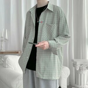 男秋季工装格子衬衫新款男长袖街头青年外套C168P32图片